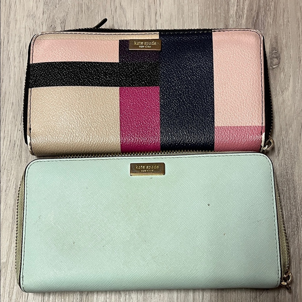 kate spade Colorblock Zip Wallet in Mint, Pink & Navy